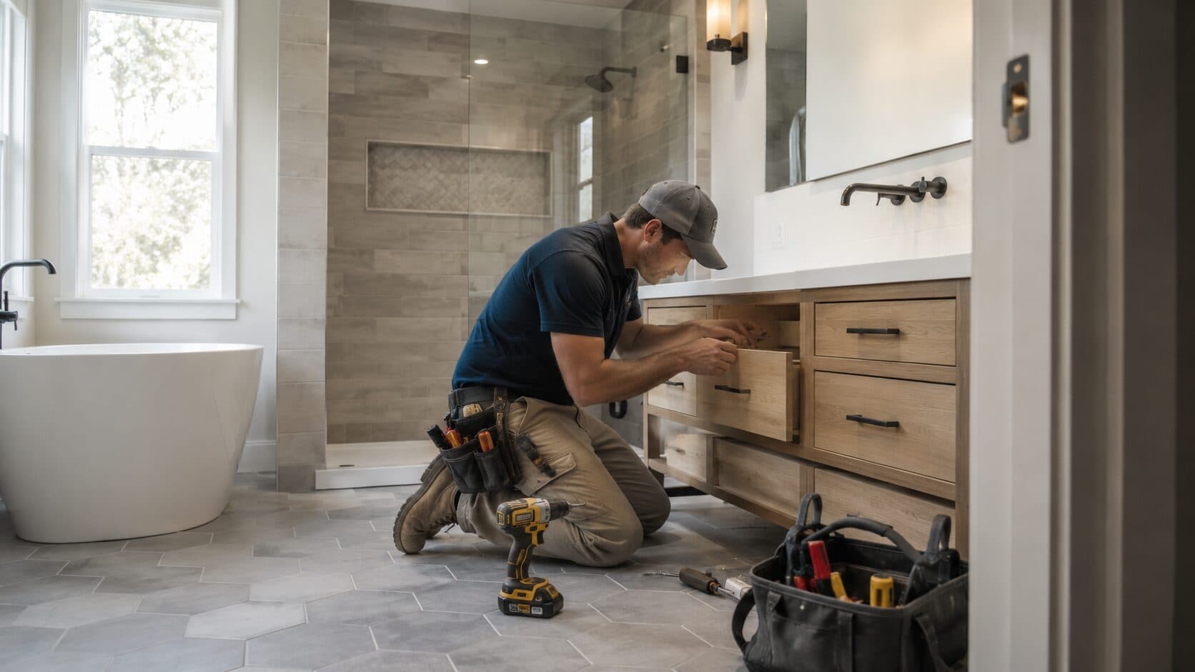 Remodelación de baño moderna estilo spa en Washington